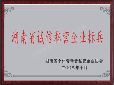 湖南省誠信私營企業(yè)標(biāo)兵（2008年）